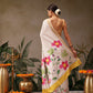 Hiral Fashion White Onam Art Silk Floral Digital Print Saree | Swadesiicart