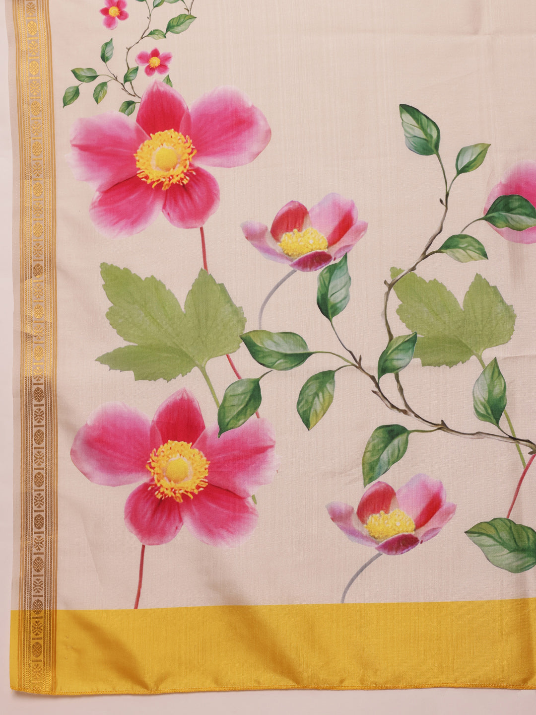 Hiral Fashion White Onam Art Silk Floral Digital Print Saree | Swadesiicart