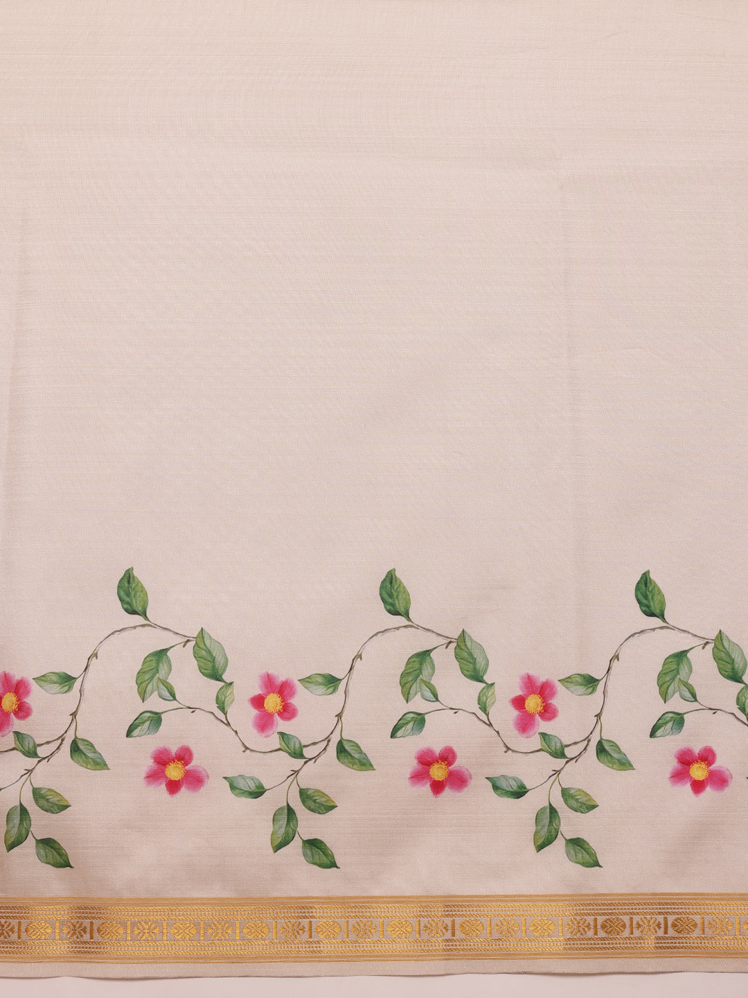 Hiral Fashion White Onam Art Silk Floral Digital Print Saree | Swadesiicart