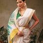 Hiral Fashion Off White Onam Art Silk Floral Digital Print Saree | Swadesiicart