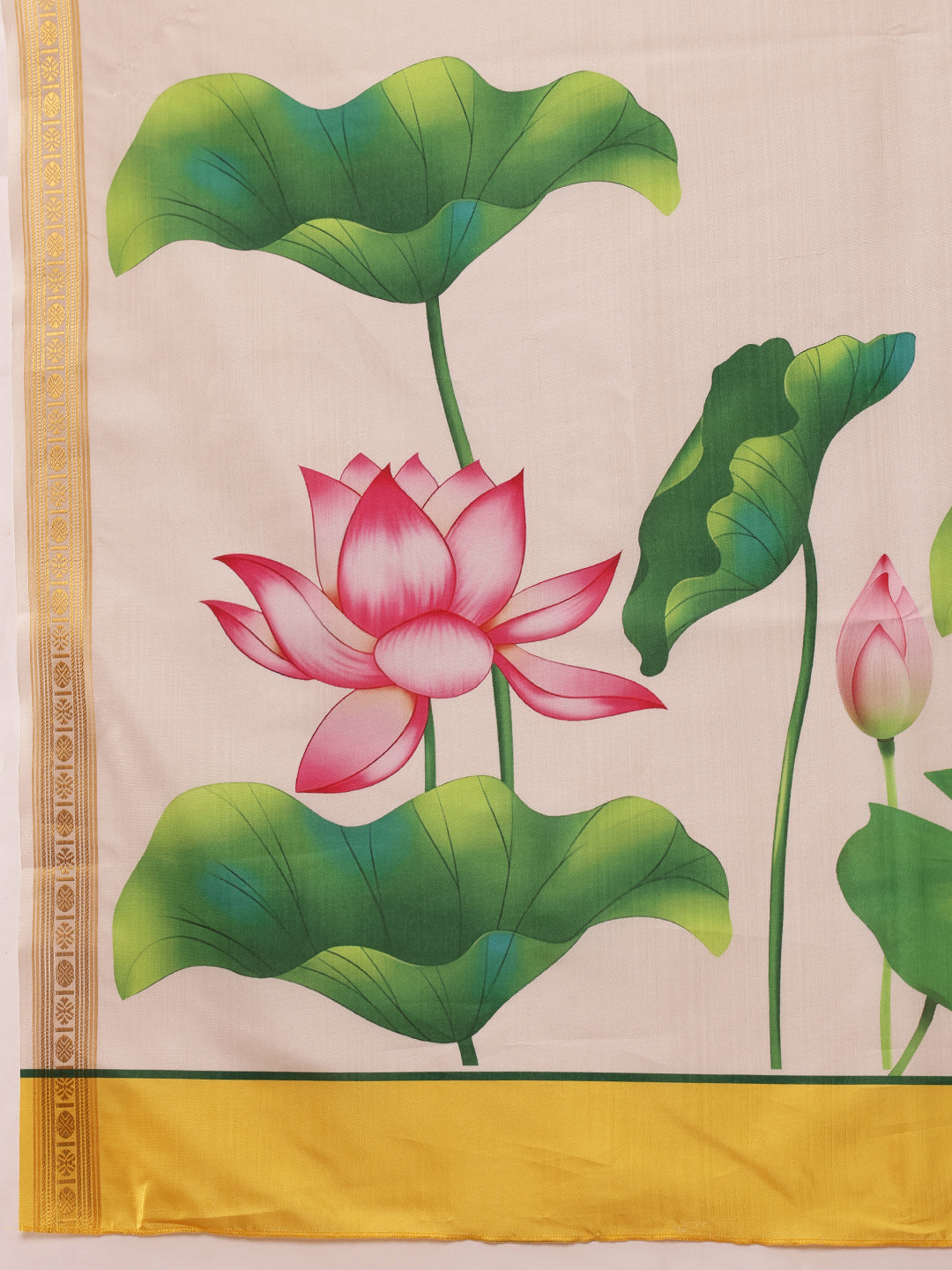 Hiral Fashion White Onam Art Silk Floral Digital Print Saree | Swadesiicart