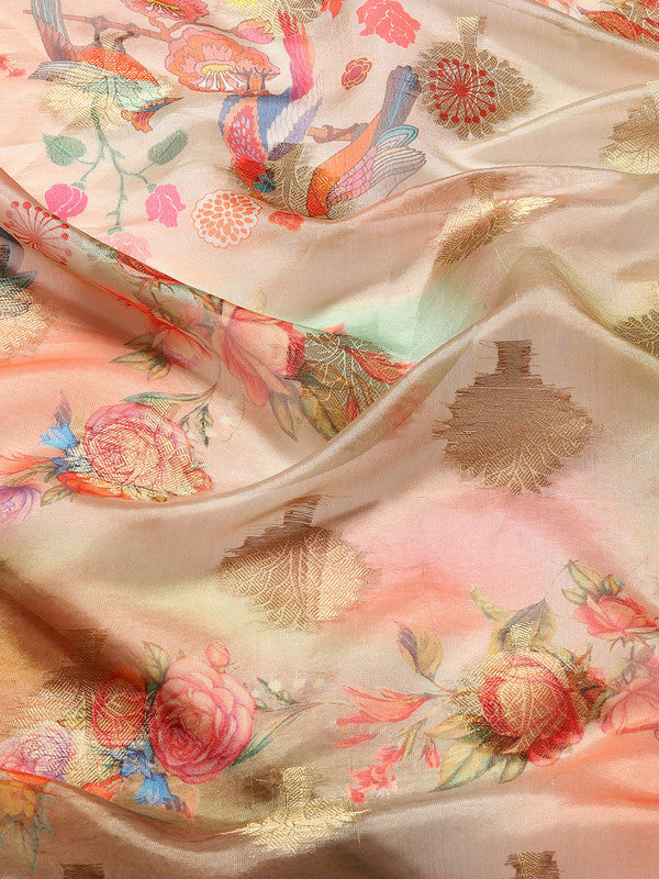 Multicolor Chanderi Art Silk Printed Floral Saree with Unstitched Blouse - Hiral Fashion | Swadesiicart