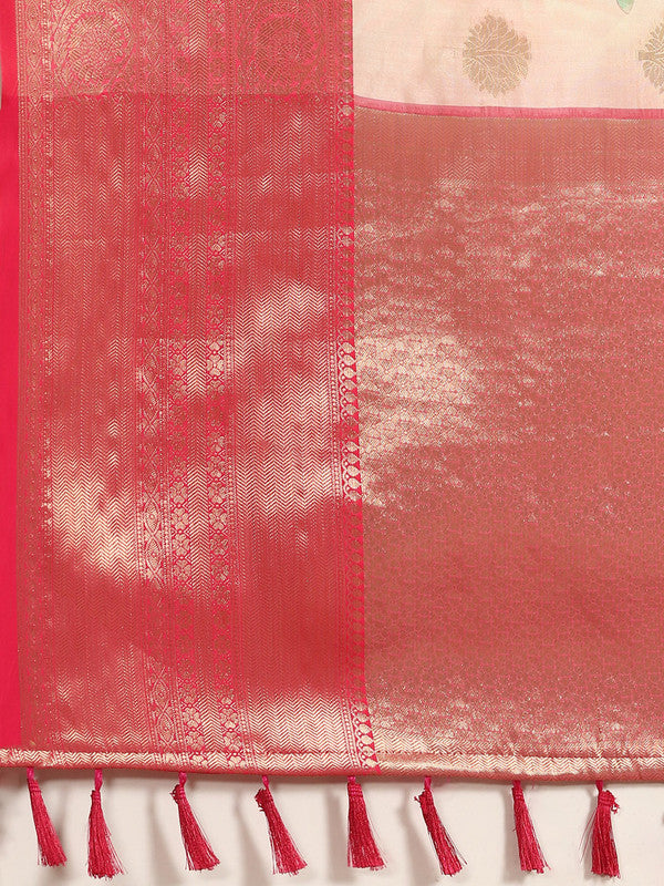 Pink Chanderi Art Silk Printed Floral Saree with Unstitched Blouse - Hiral Fashion | Swadesiicart