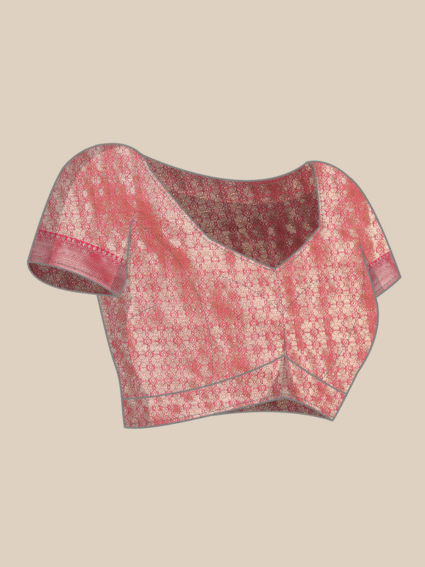 Pink Chanderi Art Silk Printed Floral Saree with Unstitched Blouse - Hiral Fashion | Swadesiicart