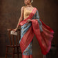 Blue Chanderi Art Silk Digital Print Floral Saree with Unstitched Blouse - Hiral Fashion | Swadesiicart