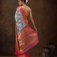 Blue Chanderi Art Silk Digital Print Floral Saree with Unstitched Blouse - Hiral Fashion | Swadesiicart