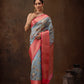 Blue Chanderi Art Silk Digital Print Floral Saree with Unstitched Blouse - Hiral Fashion | Swadesiicart