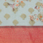 Blue Chanderi Art Silk Digital Print Floral Saree with Unstitched Blouse - Hiral Fashion | Swadesiicart