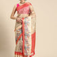 Peach Kanjeevaram Silk Digital Print Floral Saree with Unstitched Blouse - Hiral Fashion | Swadesiicart