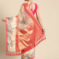 Peach Kanjeevaram Silk Digital Print Floral Saree with Unstitched Blouse - Hiral Fashion | Swadesiicart