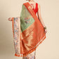 Green Kanjeevaram Silk Digital Print Floral Saree with Unstitched Blouse - Hiral Fashion | Swadesiicart