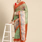 Green Kanjeevaram Silk Digital Print Floral Saree with Unstitched Blouse - Hiral Fashion | Swadesiicart