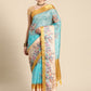 Sky Blue Kanjeevaram Silk Digital Print Floral Saree with Unstitched Blouse - Hiral Fashion | Swadesiicart