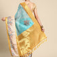 Sky Blue Kanjeevaram Silk Digital Print Floral Saree with Unstitched Blouse - Hiral Fashion | Swadesiicart