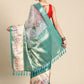 Turquoise Kanjeevaram Silk Digital Print Floral Saree with Unstitched Blouse - Hiral Fashion | Swadesiicart