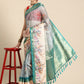 Turquoise Kanjeevaram Silk Digital Print Floral Saree with Unstitched Blouse - Hiral Fashion | Swadesiicart
