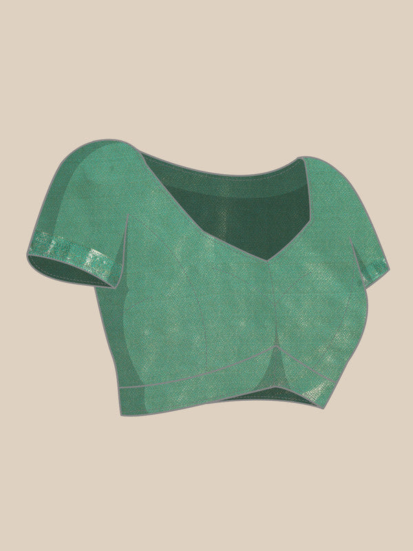Turquoise Kanjeevaram Silk Digital Print Floral Saree with Unstitched Blouse - Hiral Fashion | Swadesiicart