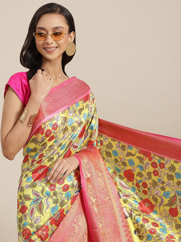 Green Art Silk Digital Print Floral Saree with Unstitched Blouse - Hiral Fashion | Swadesiicart