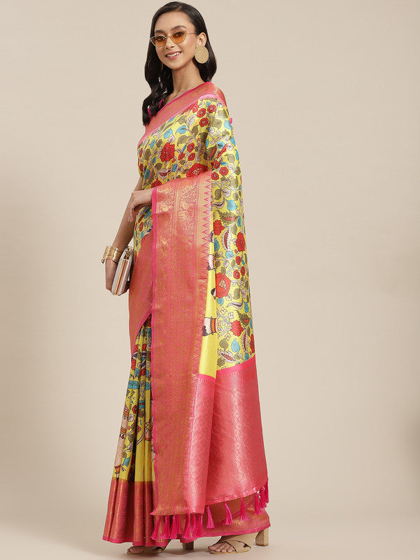 Green Art Silk Digital Print Floral Saree with Unstitched Blouse - Hiral Fashion | Swadesiicart