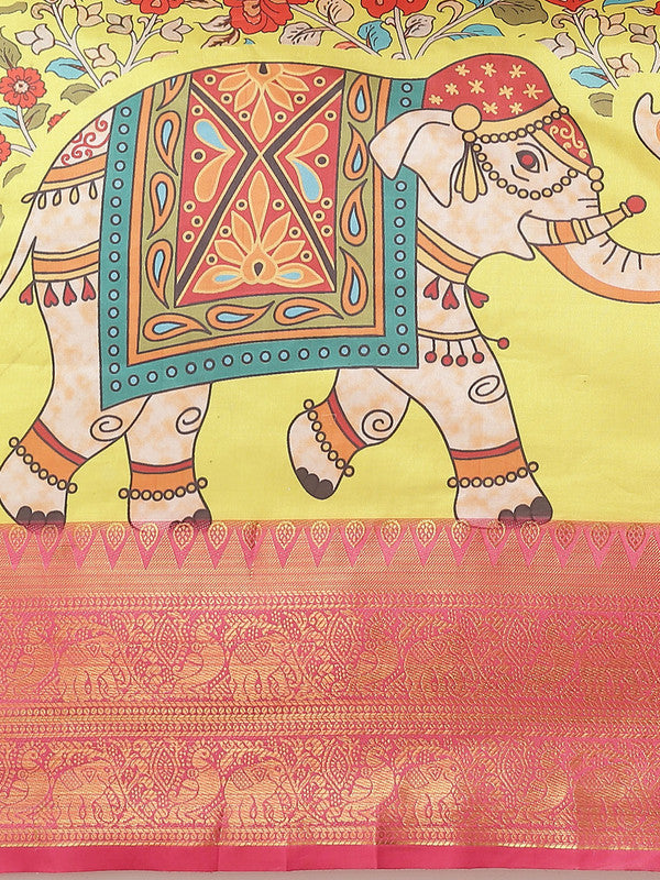 Green Art Silk Digital Print Floral Saree with Unstitched Blouse - Hiral Fashion | Swadesiicart