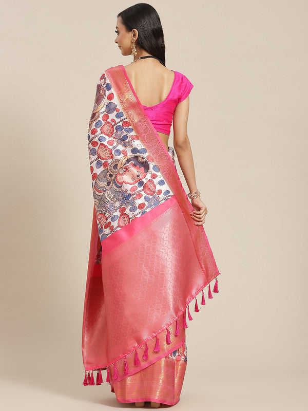 White Art Silk Digital Print Floral Saree with Unstitched Blouse - Hiral Fashion | Swadesiicart
