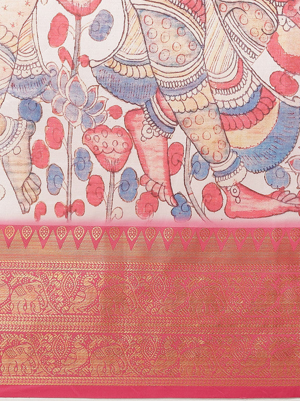 White Art Silk Digital Print Floral Saree with Unstitched Blouse - Hiral Fashion | Swadesiicart