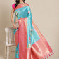 Turquoise Art Silk Digital Print Floral Saree with Unstitched Blouse - Hiral Fashion | Swadesiicart
