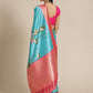 Turquoise Art Silk Digital Print Floral Saree with Unstitched Blouse - Hiral Fashion | Swadesiicart