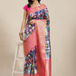 Navy Blue Art Silk Digital Print Floral Saree with Unstitched Blouse - Hiral Fashion | Swadesiicart