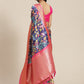 Navy Blue Art Silk Digital Print Floral Saree with Unstitched Blouse - Hiral Fashion | Swadesiicart
