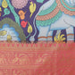 Navy Blue Art Silk Digital Print Floral Saree with Unstitched Blouse - Hiral Fashion | Swadesiicart