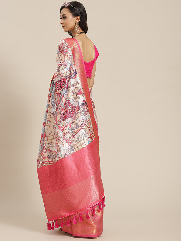 Blue Art Silk Digital Print Floral Saree with Unstitched Blouse - Hiral Fashion | Swadesiicart
