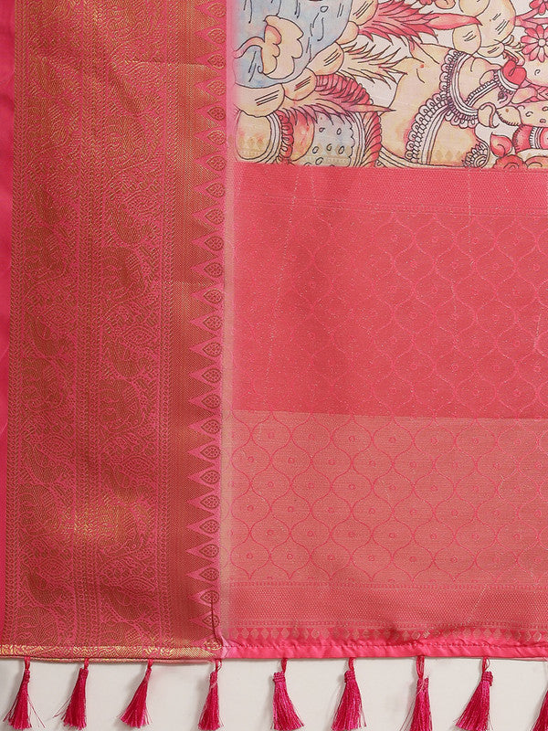 Blue Art Silk Digital Print Floral Saree with Unstitched Blouse - Hiral Fashion | Swadesiicart