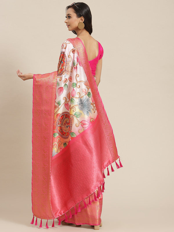 Pink Art Silk Digital Print Floral Saree with Unstitched Blouse - Hiral Fashion | Swadesiicart