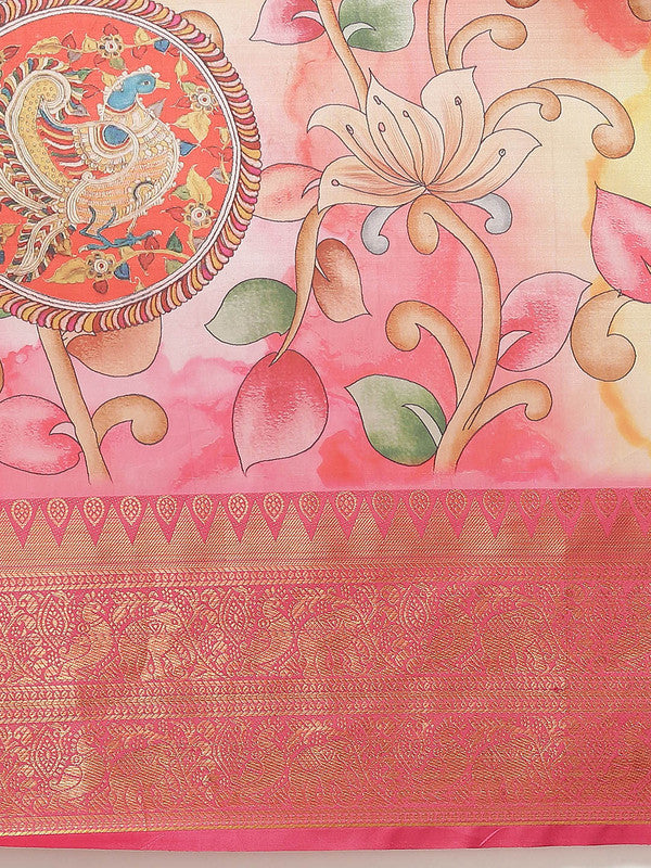 Pink Art Silk Digital Print Floral Saree with Unstitched Blouse - Hiral Fashion | Swadesiicart