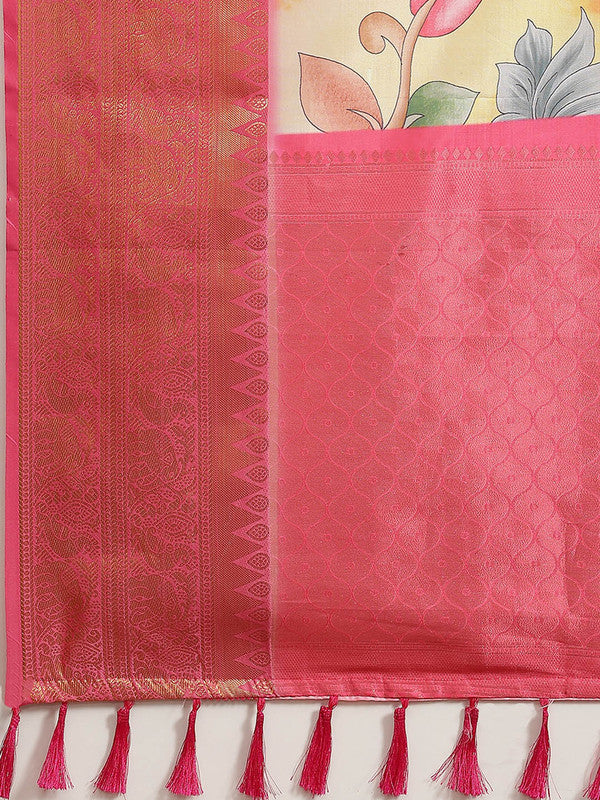 Pink Art Silk Digital Print Floral Saree with Unstitched Blouse - Hiral Fashion | Swadesiicart
