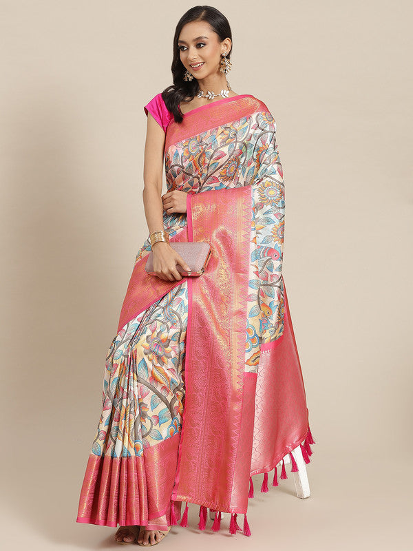Multicolor Art Silk Digital Print Floral Saree with Unstitched Blouse - Hiral Fashion | Swadesiicart