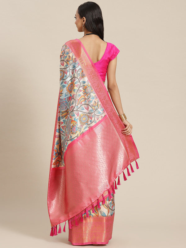 Multicolor Art Silk Digital Print Floral Saree with Unstitched Blouse - Hiral Fashion | Swadesiicart