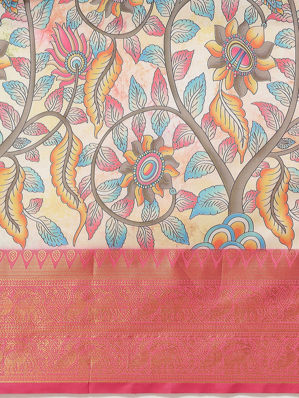 Multicolor Art Silk Digital Print Floral Saree with Unstitched Blouse - Hiral Fashion | Swadesiicart