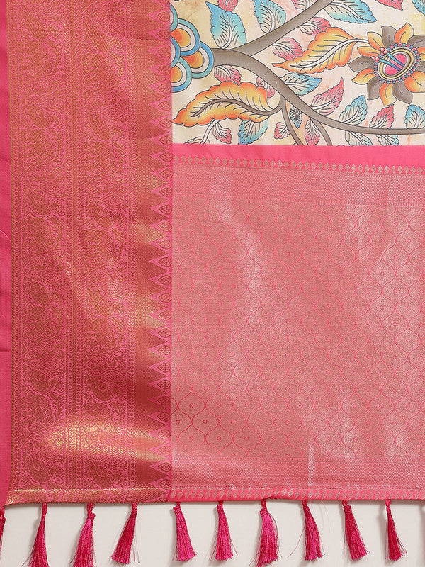 Multicolor Art Silk Digital Print Floral Saree with Unstitched Blouse - Hiral Fashion | Swadesiicart