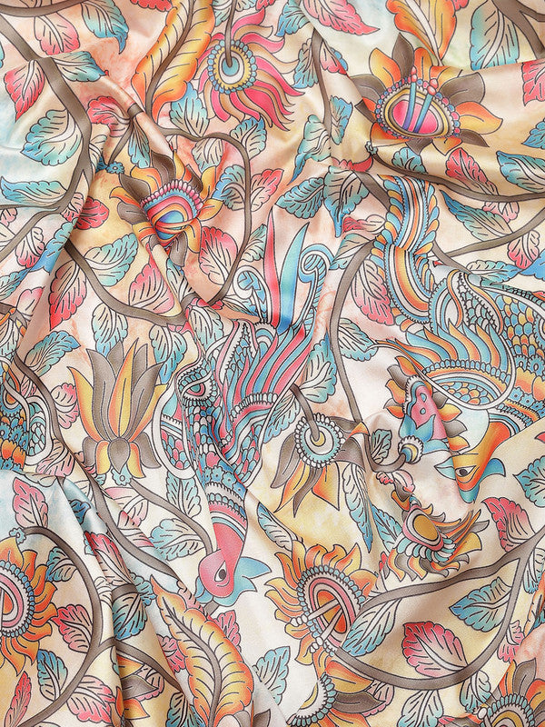 Multicolor Art Silk Digital Print Floral Saree with Unstitched Blouse - Hiral Fashion | Swadesiicart