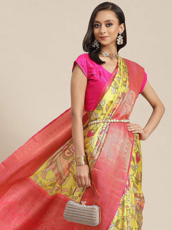 Green Art Silk Digital Print Floral Saree with Unstitched Blouse - Hiral Fashion | Swadesiicart