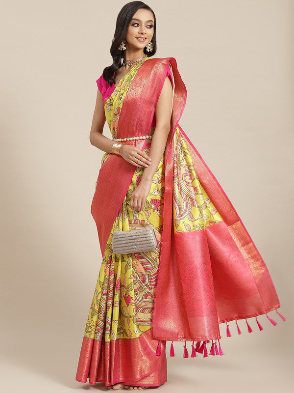 Green Art Silk Digital Print Floral Saree with Unstitched Blouse - Hiral Fashion | Swadesiicart