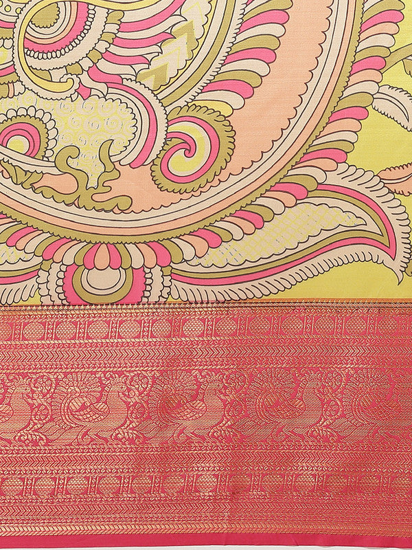 Green Art Silk Digital Print Floral Saree with Unstitched Blouse - Hiral Fashion | Swadesiicart