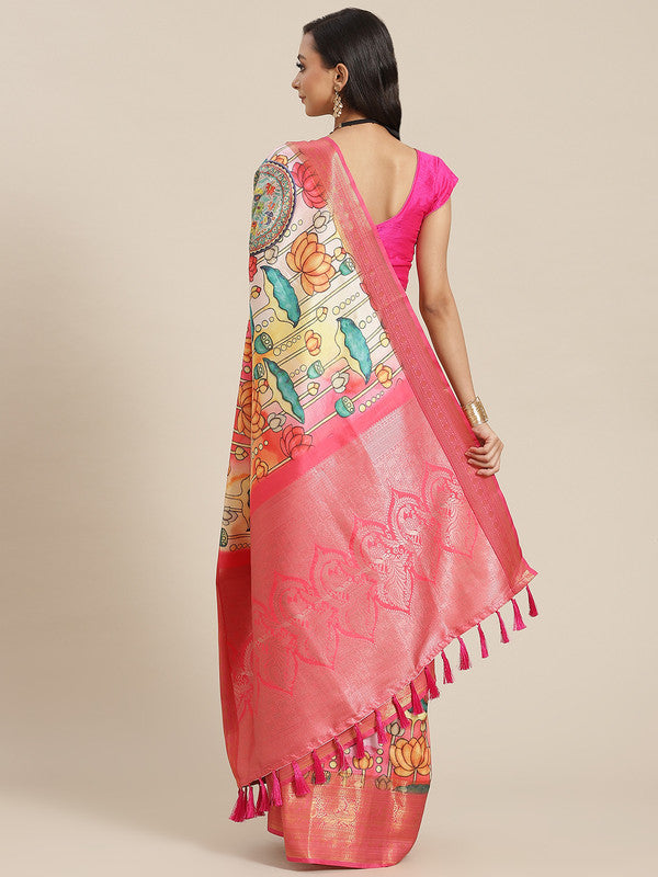 Off White Art Silk Digital Print Floral Saree with Unstitched Blouse - Hiral Fashion | Swadesiicart