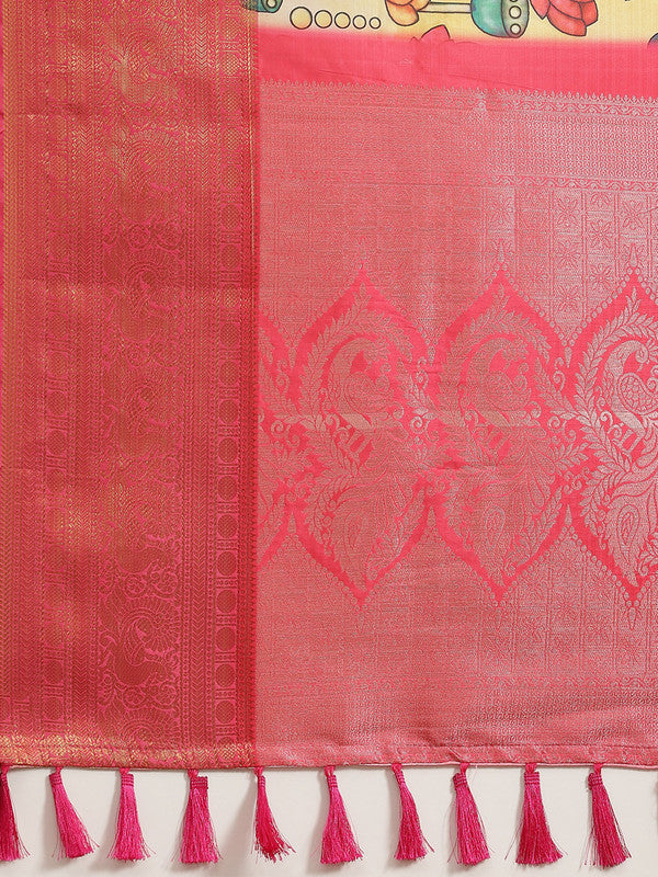 Off White Art Silk Digital Print Floral Saree with Unstitched Blouse - Hiral Fashion | Swadesiicart