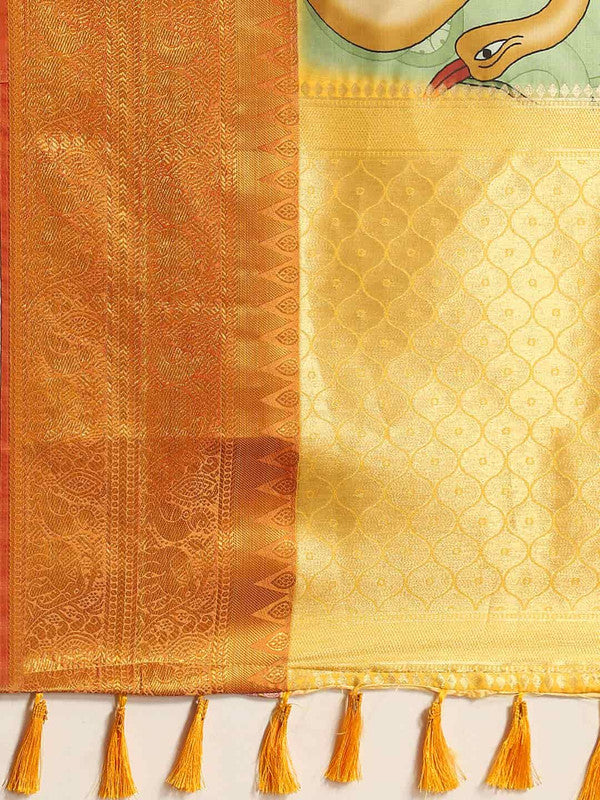 Green Art Silk Printed Kalamkari Saree with Unstitched Blouse - Hiral Fashion | Swadesiicart