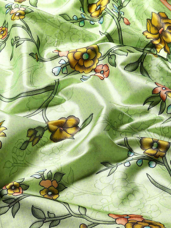 Green Art Silk Printed Kalamkari Saree with Unstitched Blouse - Hiral Fashion | Swadesiicart