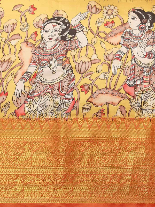 Gray Art Silk Printed Kalamkari Saree with Unstitched Blouse - Hiral Fashion | Swadesiicart