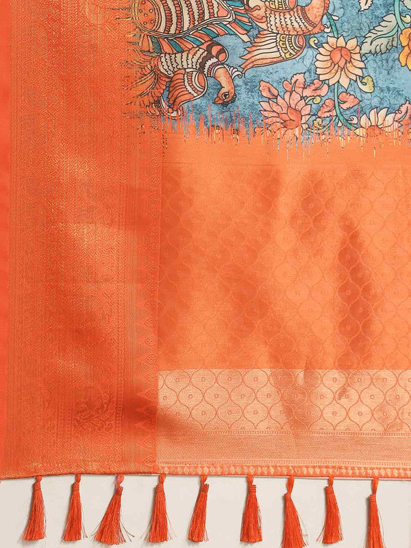 Multicolor Art Silk Printed Kalamkari Saree with Unstitched Blouse - Hiral Fashion | Swadesiicart
